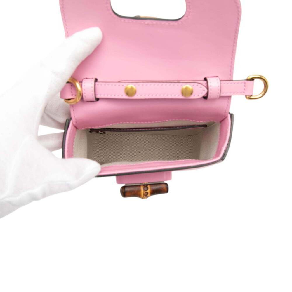 GUCCI Authentic Pink Leather Bamboo Shoulder Bag - Picture 4 of 7